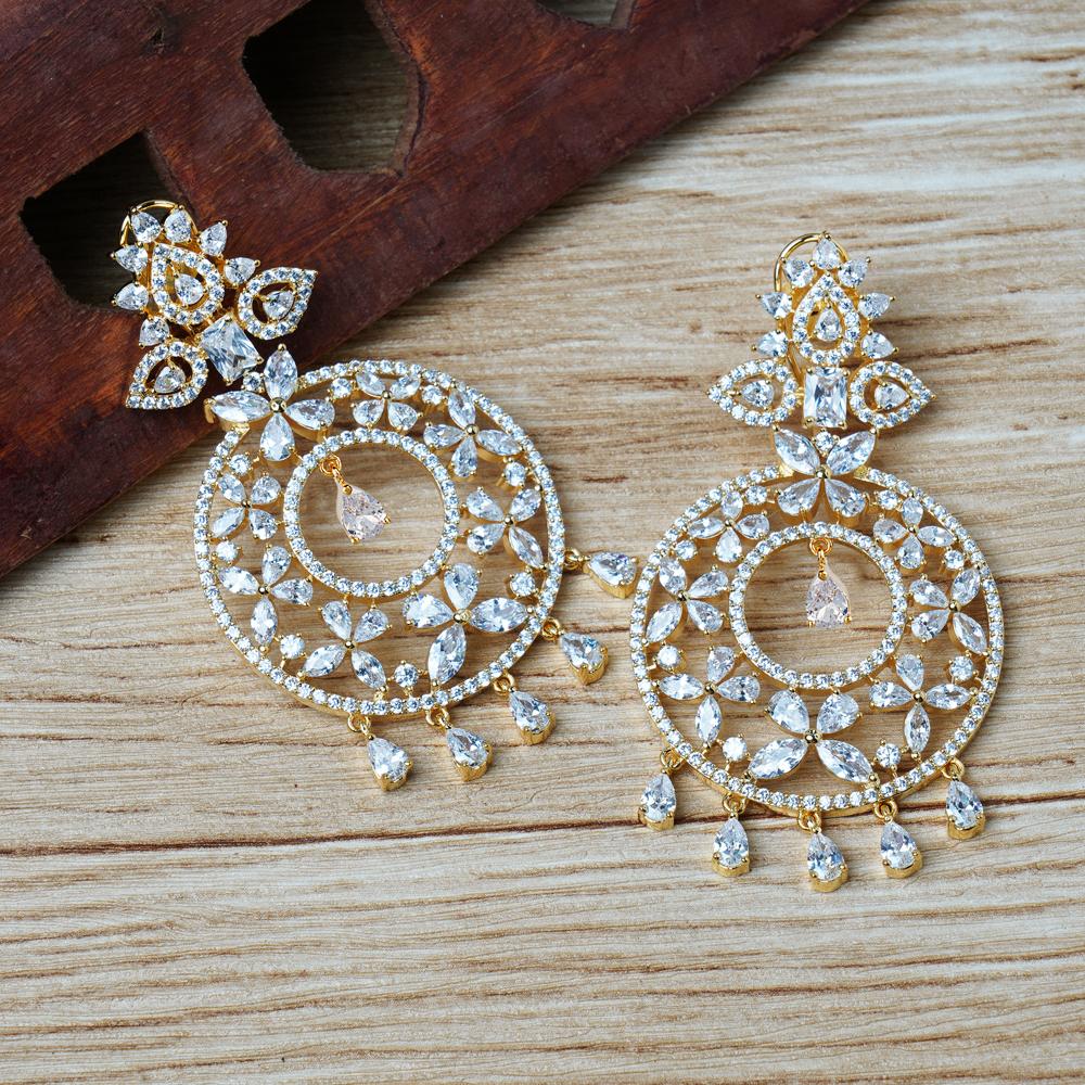 Exquisite Moissanite Chandelier Earrings - Auraa Trends - Chandelier Earrings - Buy Rhodium Plated Diamonte Earring Set