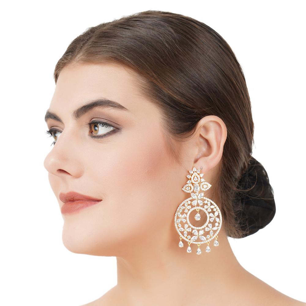 Exquisite Moissanite Chandelier Earrings - Auraa Trends - Chandelier Earrings - Rhodium Plated Diamonte Earring Set