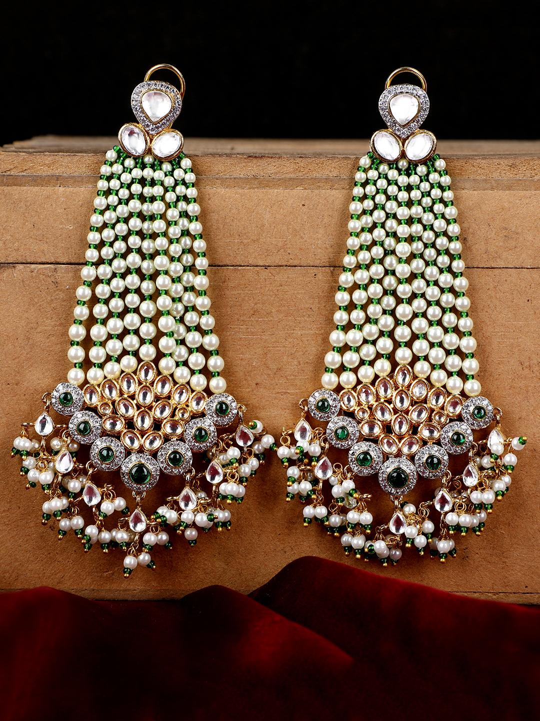 Exquisite Moissanite Chandelier Earrings with Kundan Detailing - Auraa Trends - Chandelier Earrings - chandelier earrings