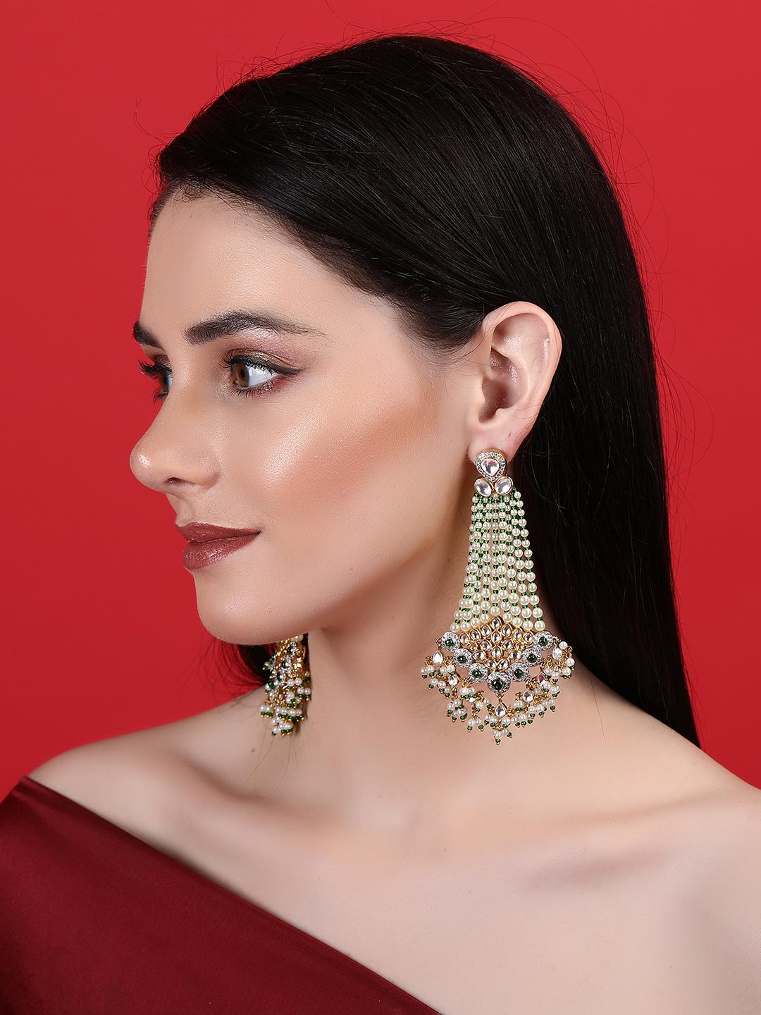 Exquisite Moissanite Chandelier Earrings with Kundan Detailing - Auraa Trends - Chandelier Earrings - chandelier earrings