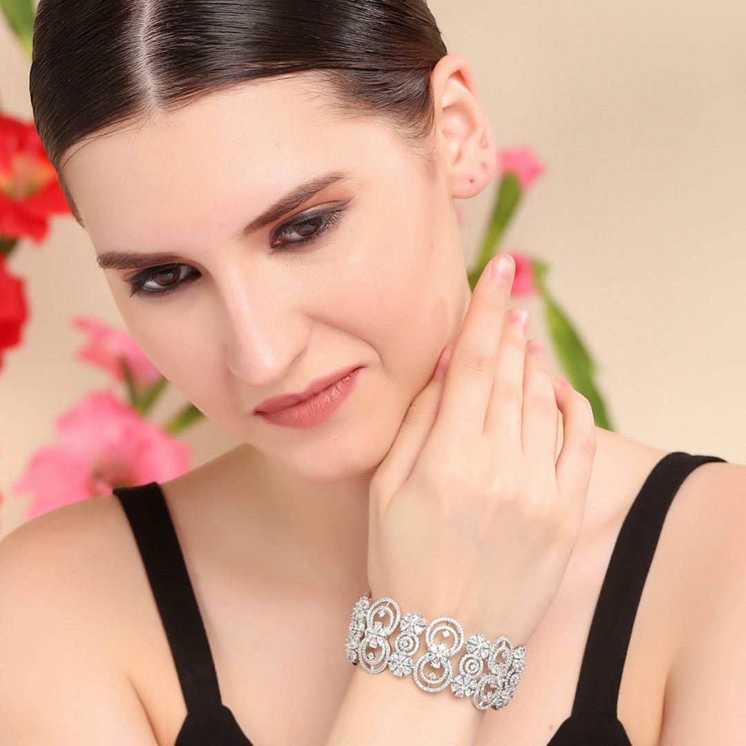 Exquisite Moissanite Floral Bracelet in Sterling Silver - Auraa Trends - Bracelet - Exquisite Moissanite Floral Bracelet