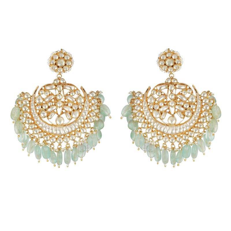 Exquisite Moissanite Kundan Chandbaali Earring Set for Women - Auraa Trends