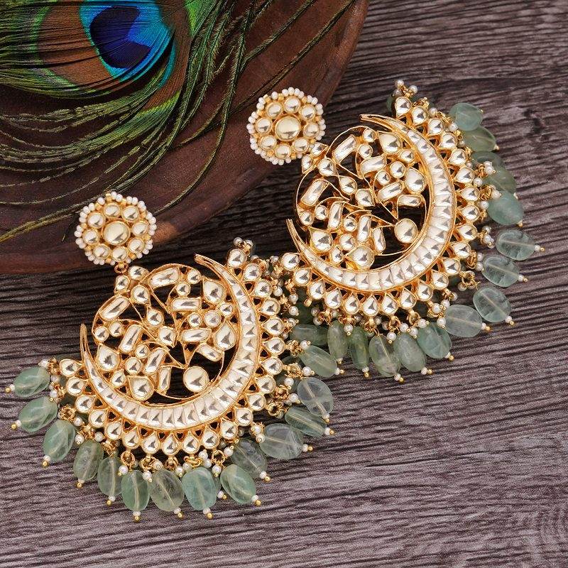 Exquisite Moissanite Kundan Chandbaali Earring Set for Women - Auraa Trends