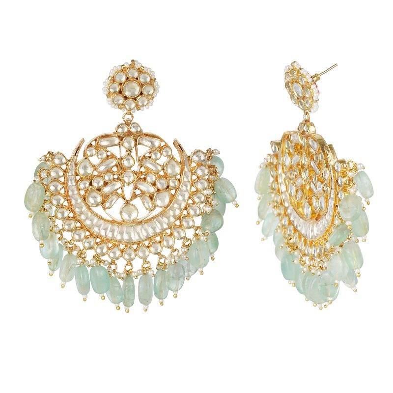 Exquisite Moissanite Kundan Chandbaali Earring Set for Women - Auraa Trends