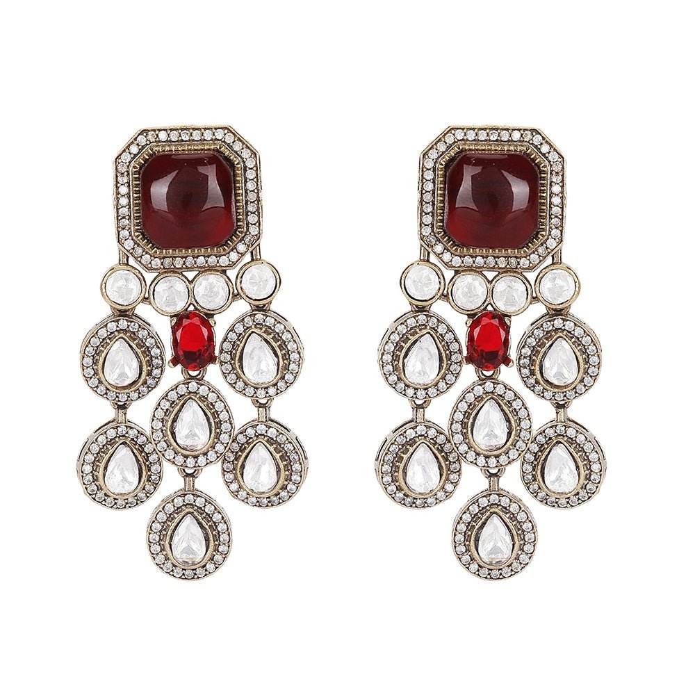 Exquisite Ruby and Polki Bridal Necklace Set with Earrings - Auraa Trends