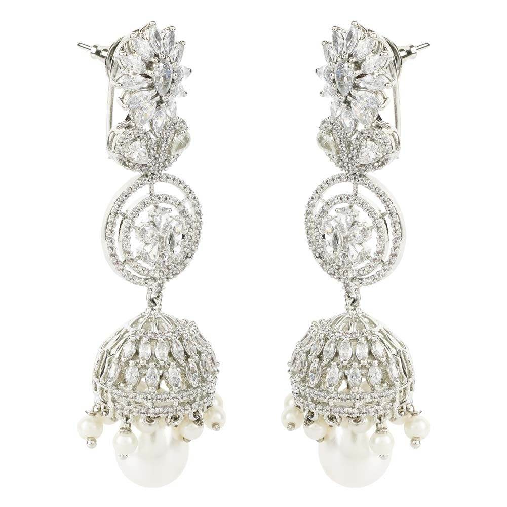 Exquisite Silver-Plated Jhumka Earrings with Pearl Drops - Auraa Trends