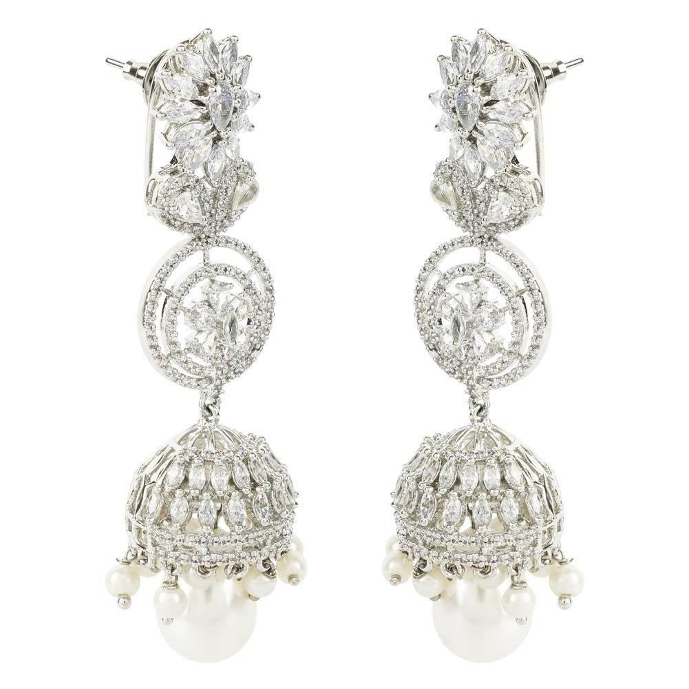 Exquisite Silver-Plated Jhumka Earrings with Pearl Drops - Auraa Trends