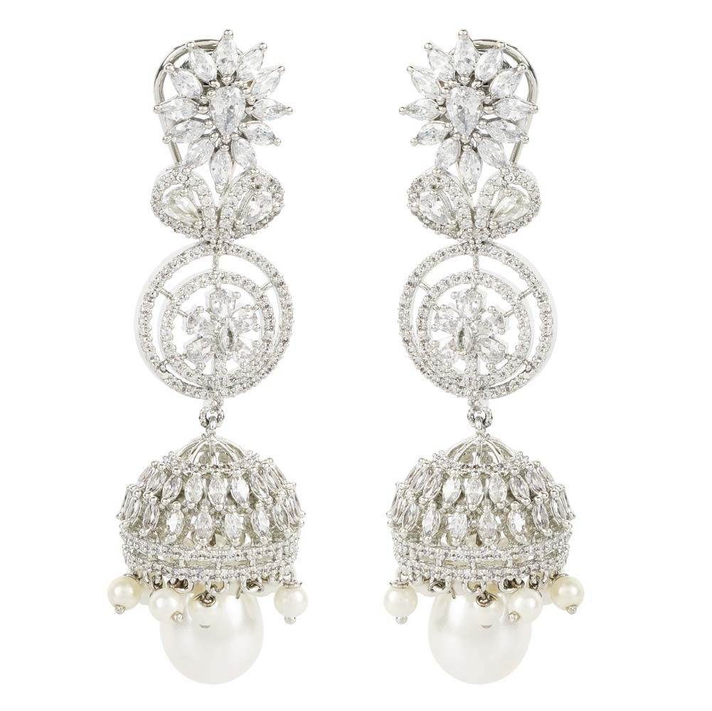 Exquisite Silver-Plated Jhumka Earrings with Pearl Drops - Auraa Trends