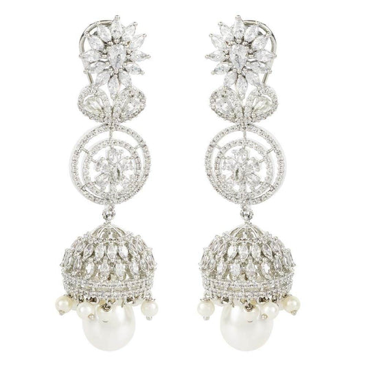 Exquisite Silver-Plated Jhumka Earrings with Pearl Drops - Auraa Trends