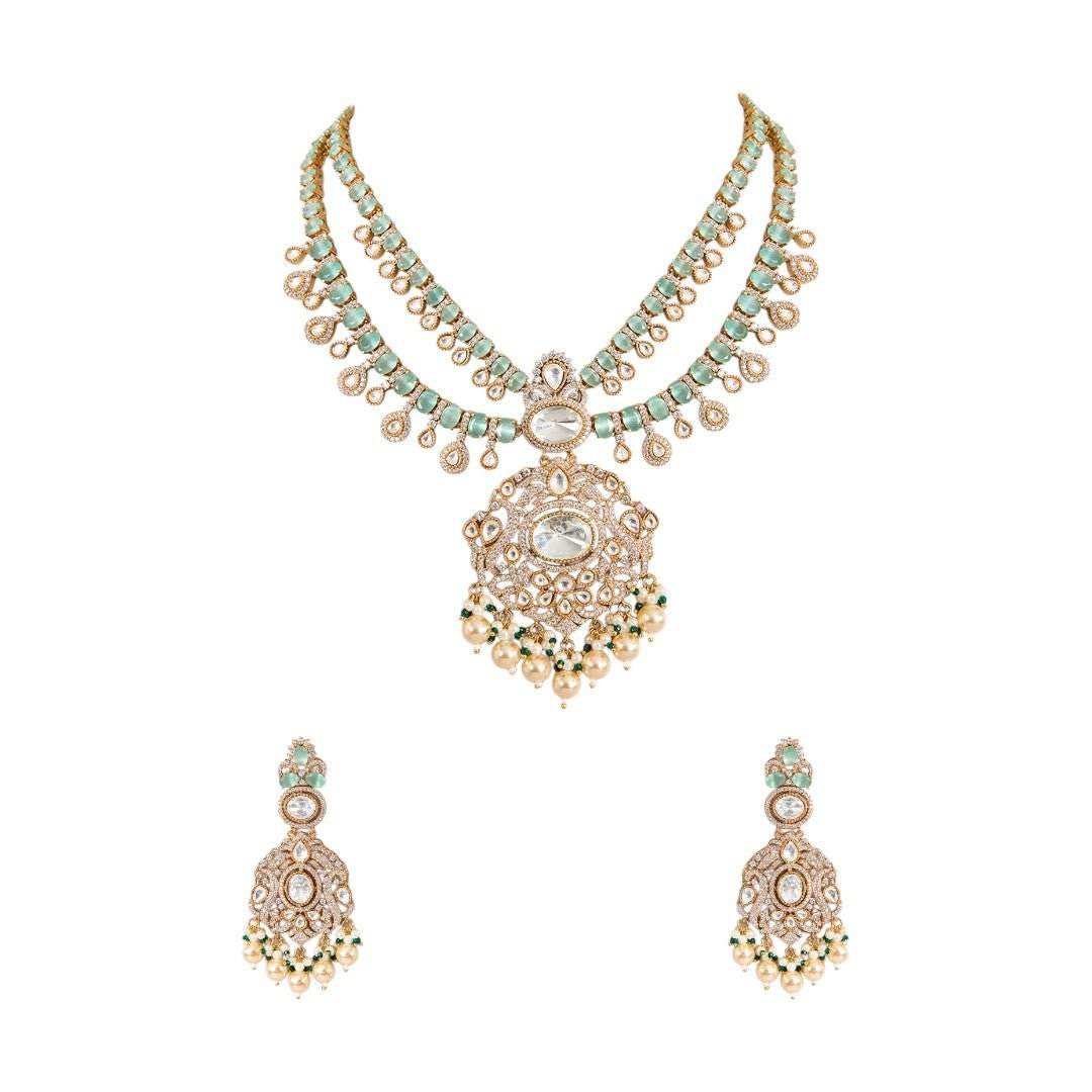 Exquisite Turquoise and Pearl Choker Necklace with Matching Earrings for Bridal and Festive Occasions - Auraa Trends