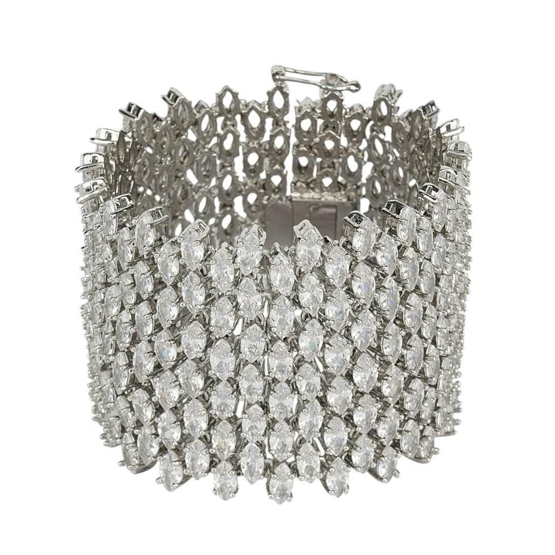 Exquisite Wide Moissanite Cuff Bracelet in Silver Finish - Auraa Trends