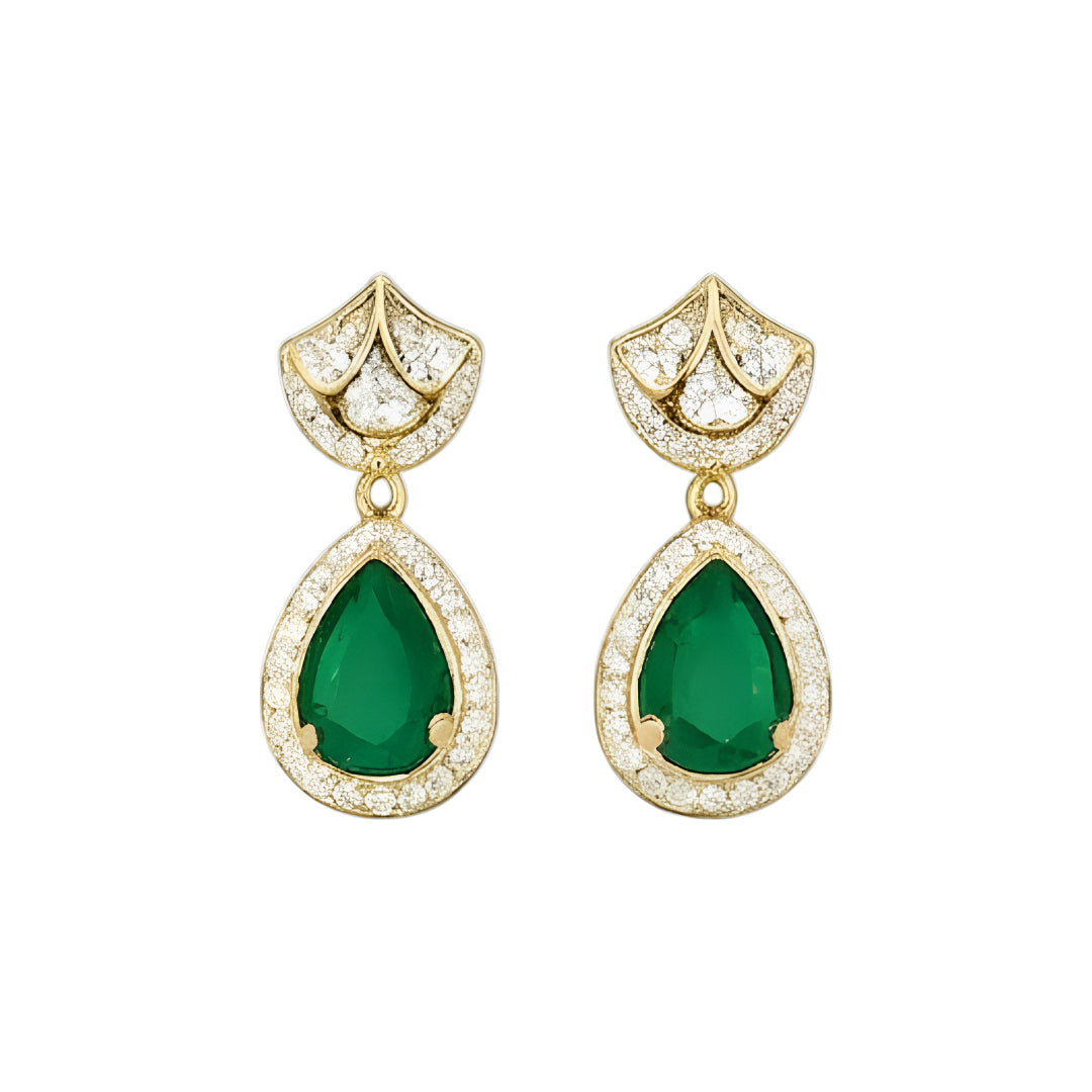 Gold-Plated Emerald Green Teardrop Crystal Pendant Necklace Set with Matching Earrings for Women