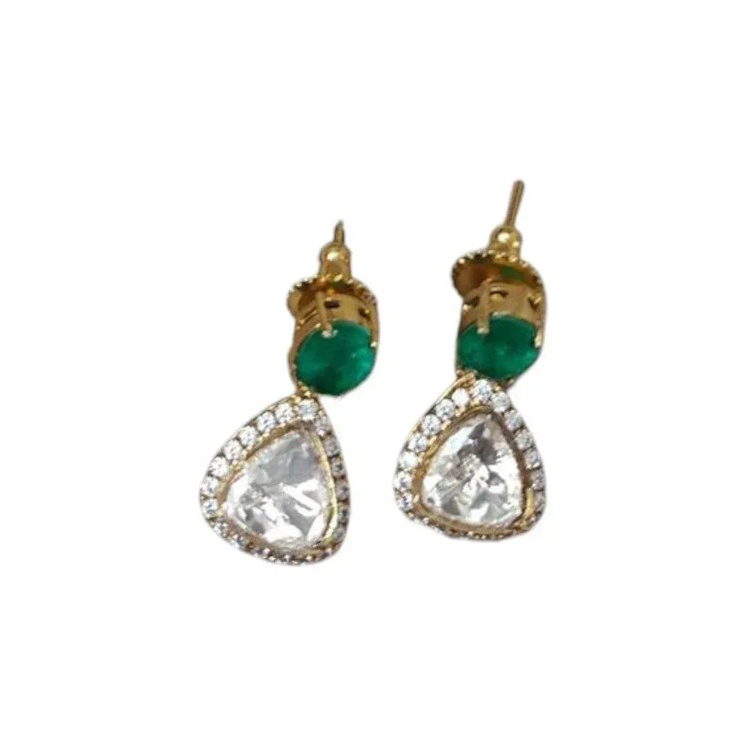 Elegant Emerald Green Stone Necklace Set with Earrings for Women - Auraa Trends