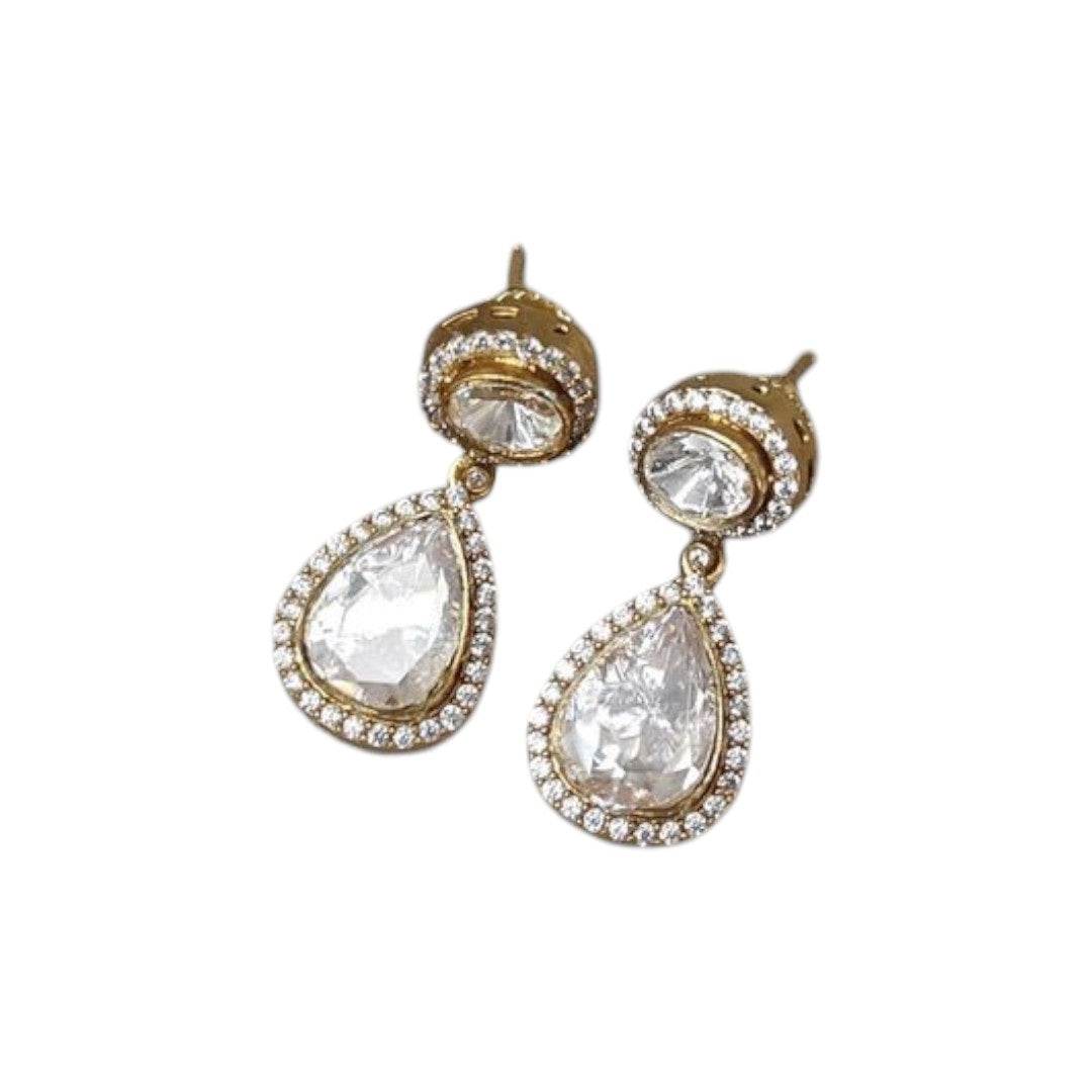 Elegant Kundan-Style White Stone Necklace Set - Auraa Trends