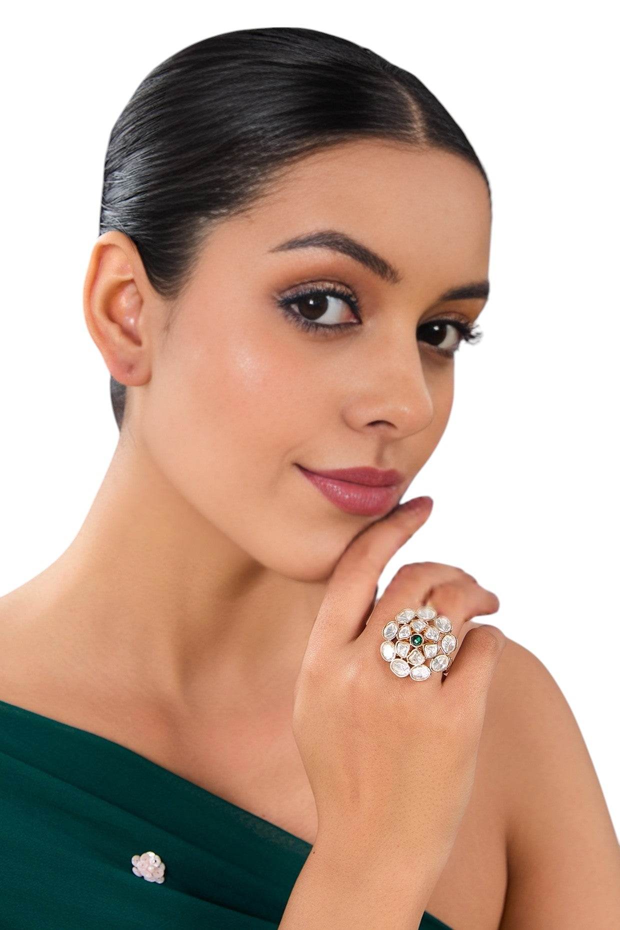 Floral Gold Finish Ring - Auraa Trends