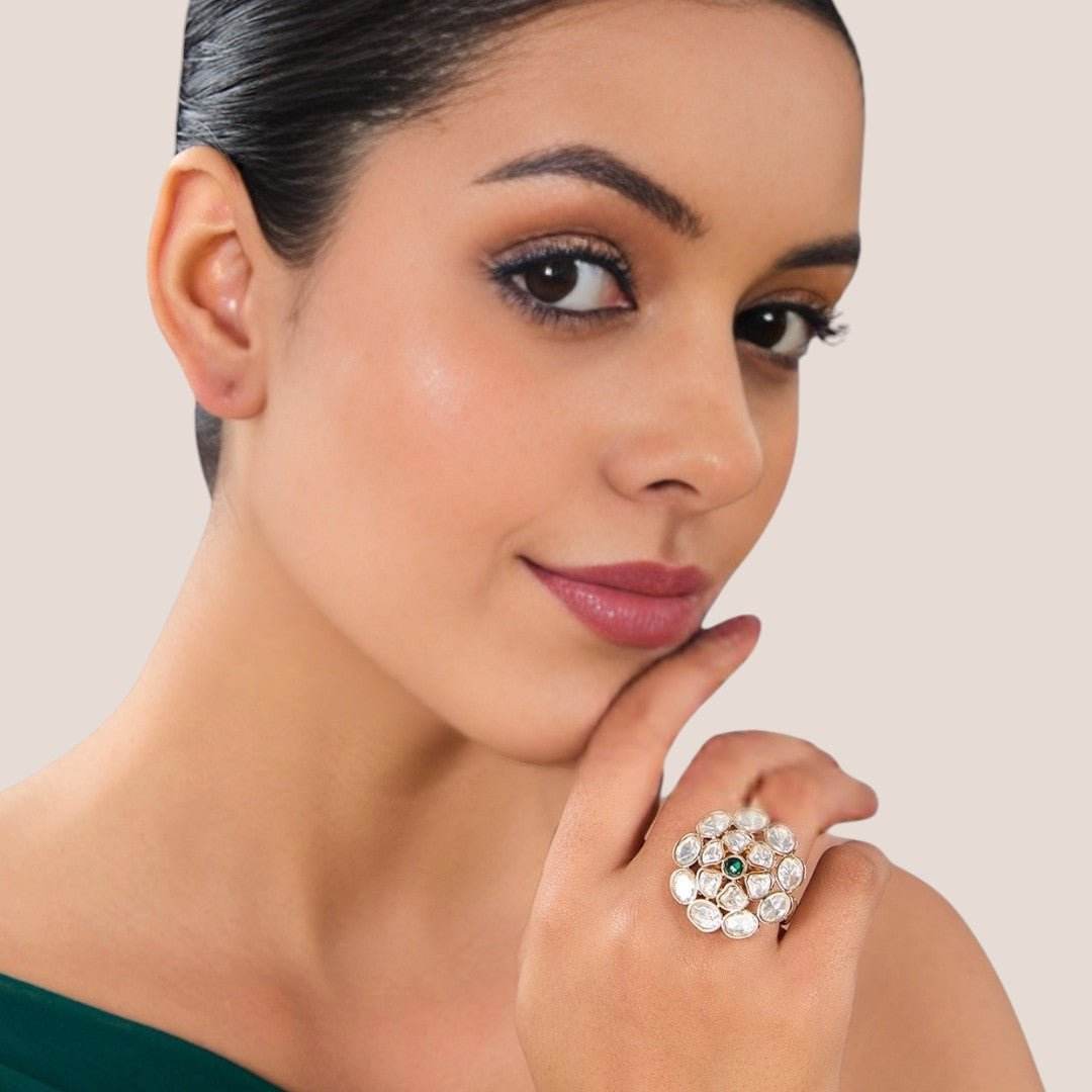 Floral Gold Finish Ring - Auraa Trends
