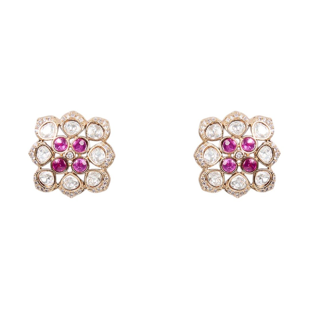 Floral Kundan Pendant Necklace and Earring Set - Auraa Trends - Pendant - # - Auraa Trends - Floral Kundan Pendant Necklace and Earring Set