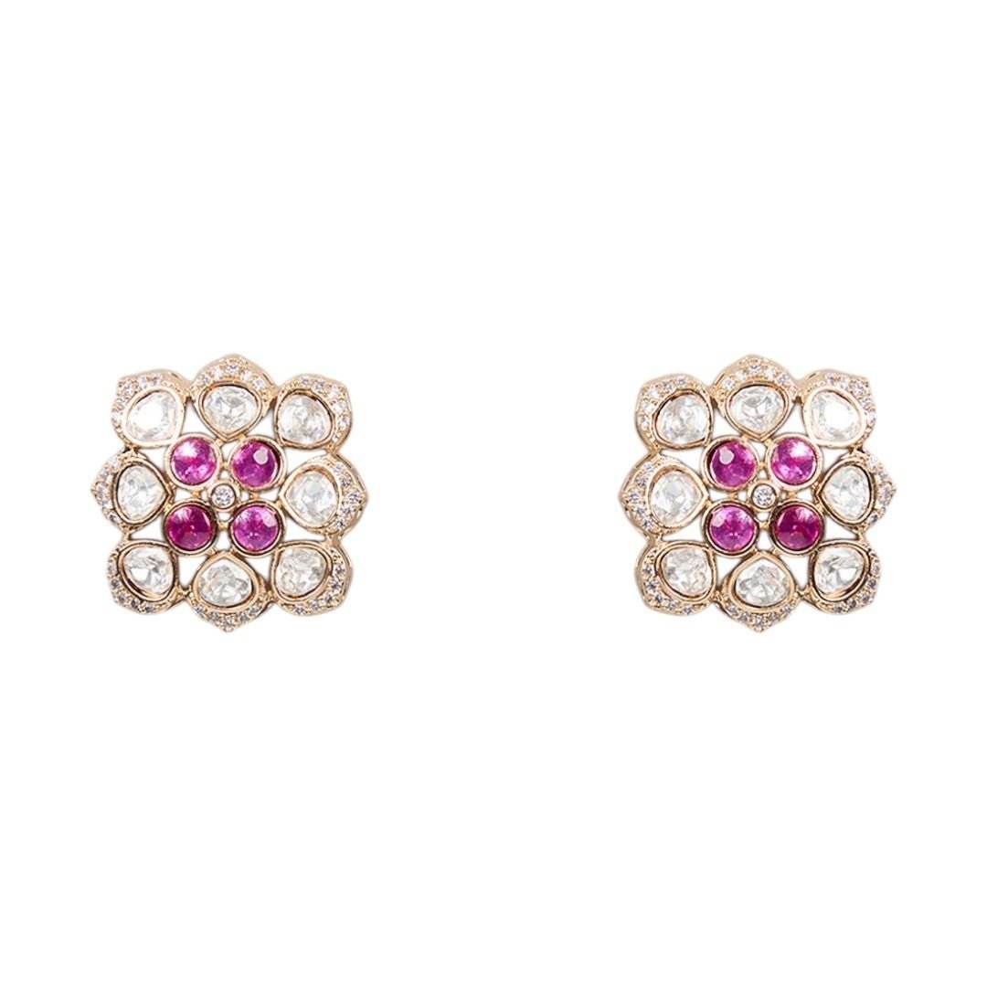 Floral Kundan Pendant Necklace and Earring Set - Auraa Trends