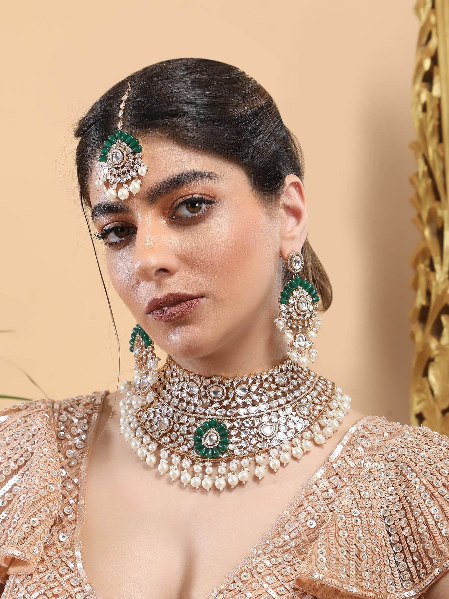 Fluoride & Polki Bridal Necklace Set - Auraa Trends