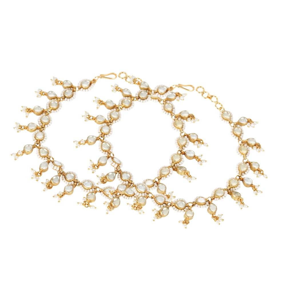 Glamorous 22KT Gold Plated Kundan Anklet - Auraa Trends - Anklet - Auraa Trends - Shop 22KT Gold Plated Kundan Anklet Online