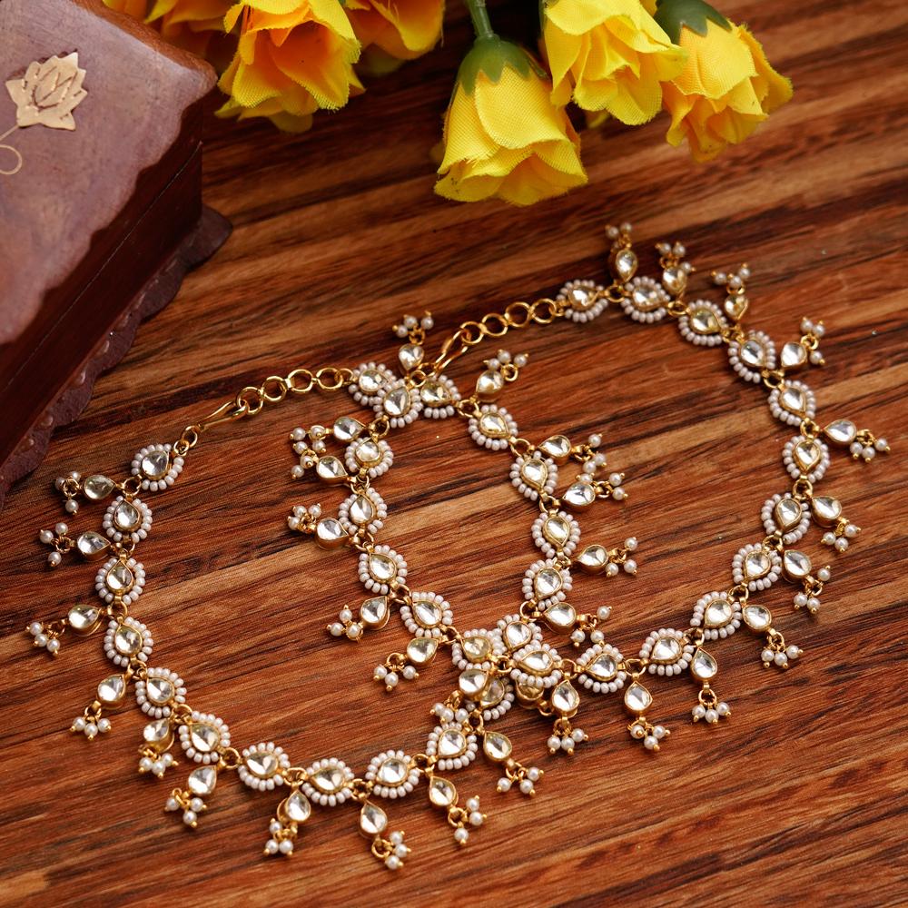 Glamorous 22KT Gold Plated Kundan Anklet - Auraa Trends - Anklet - Auraa Trends - Buy 22KT Gold Plated Kundan Anklet Online