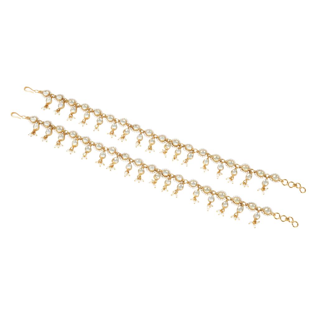 Glamorous 22KT Gold Plated Kundan Anklet - Auraa Trends - Anklet - # - Auraa Trends - Shop 22KT Gold Plated Kundan Anklet