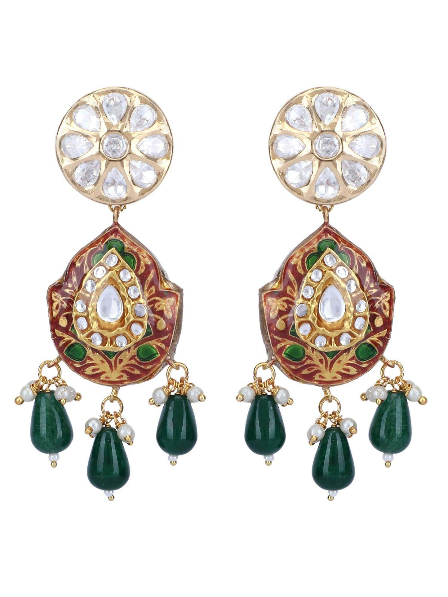 Glamorous 22KT Gold plated Kundan Brown Necklace Set - Auraa Trends