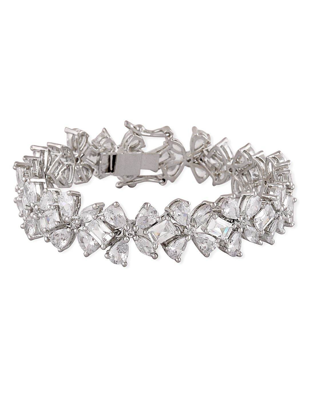 Glamorous Rhodium Plated American Diamond Bracelet - Auraa Trends