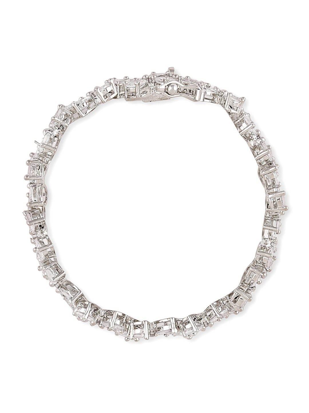 Glamorous Rhodium Plated American Diamond Bracelet - Auraa Trends