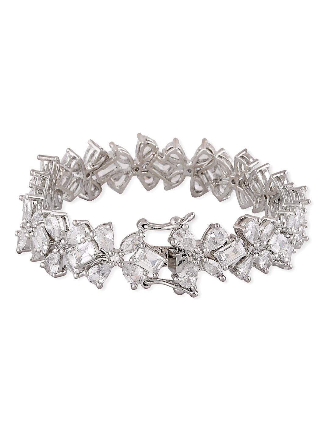 Glamorous Rhodium Plated American Diamond Bracelet - Auraa Trends