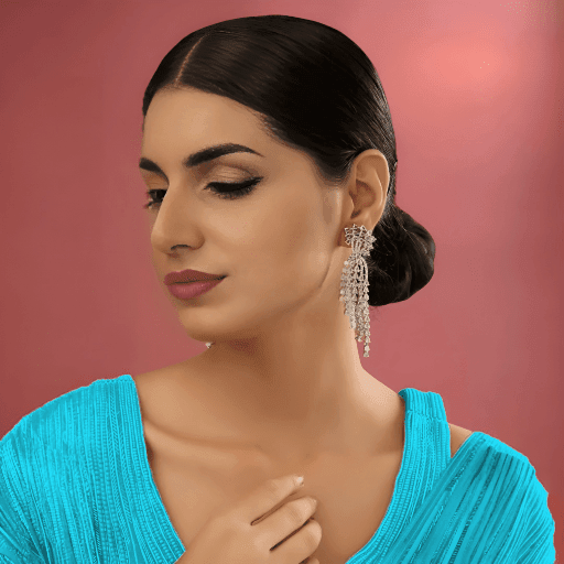 Glamorous Silver-Toned Crystal Dangler Earrings with Cascading Chandelier Earrings - Auraa Trends