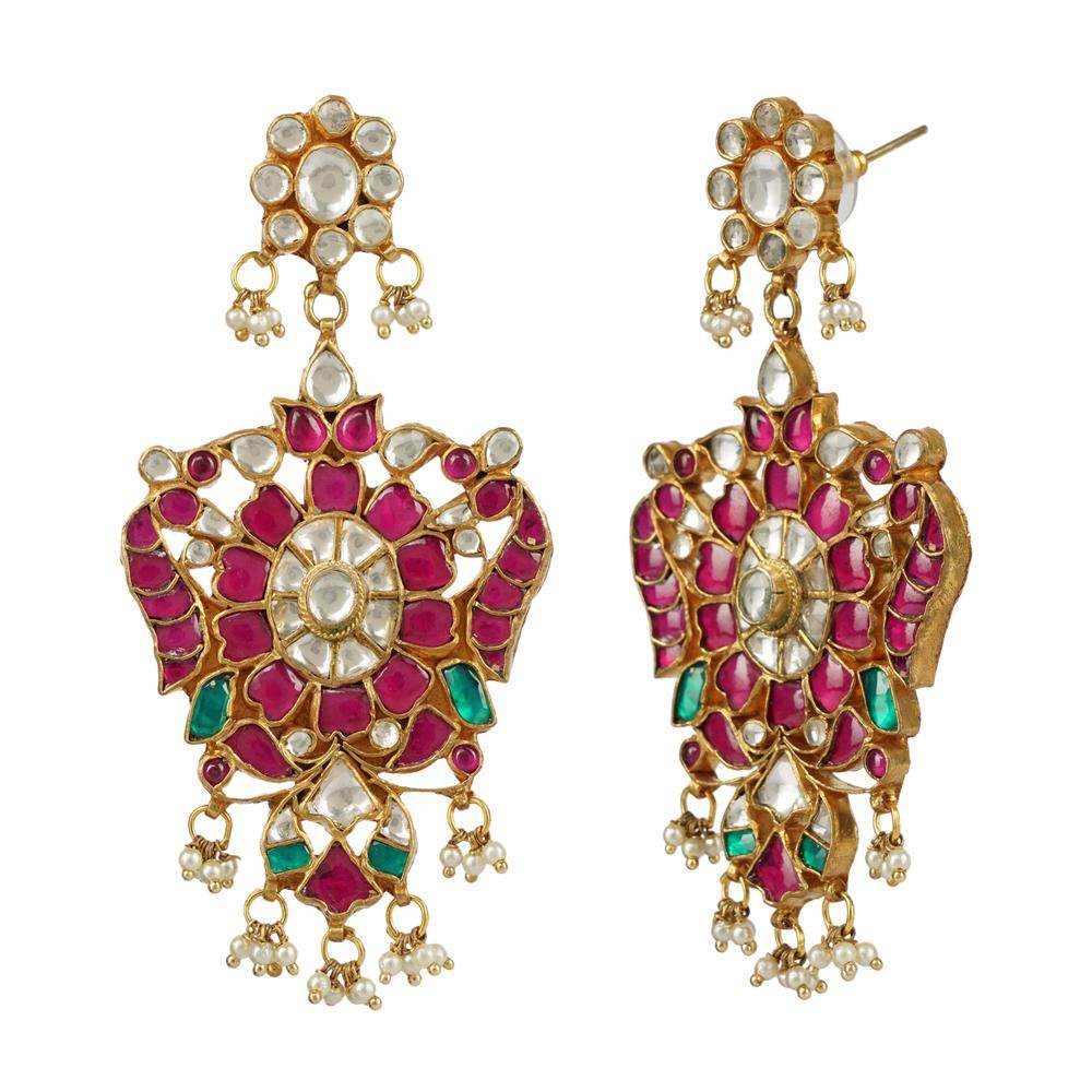 Glamourous Kundan Necklace Set 22KT Gold Plated - Auraa Trends