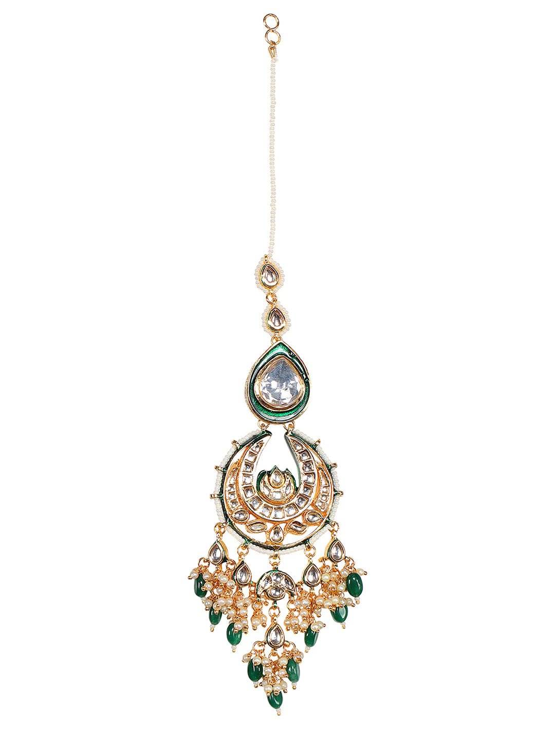 Gleaming Gold-Plated Dark Green Chandbaali Earrings for Girls - Auraa Trends