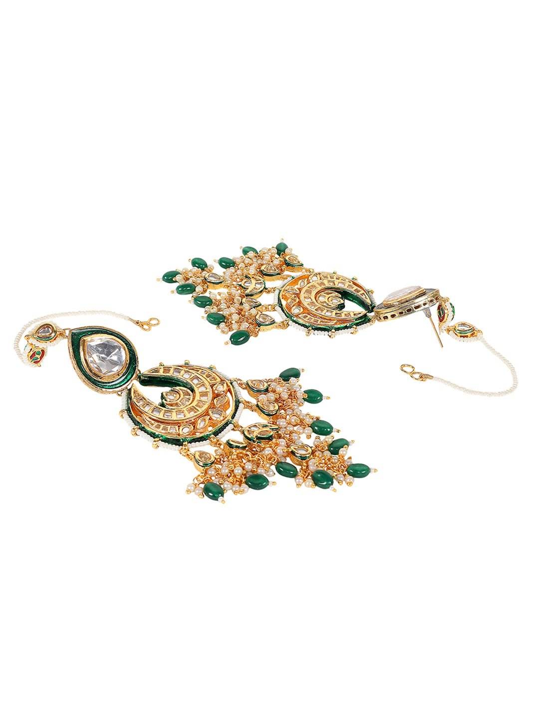 Gleaming Gold-Plated Dark Green Chandbaali Earrings for Girls - Auraa Trends