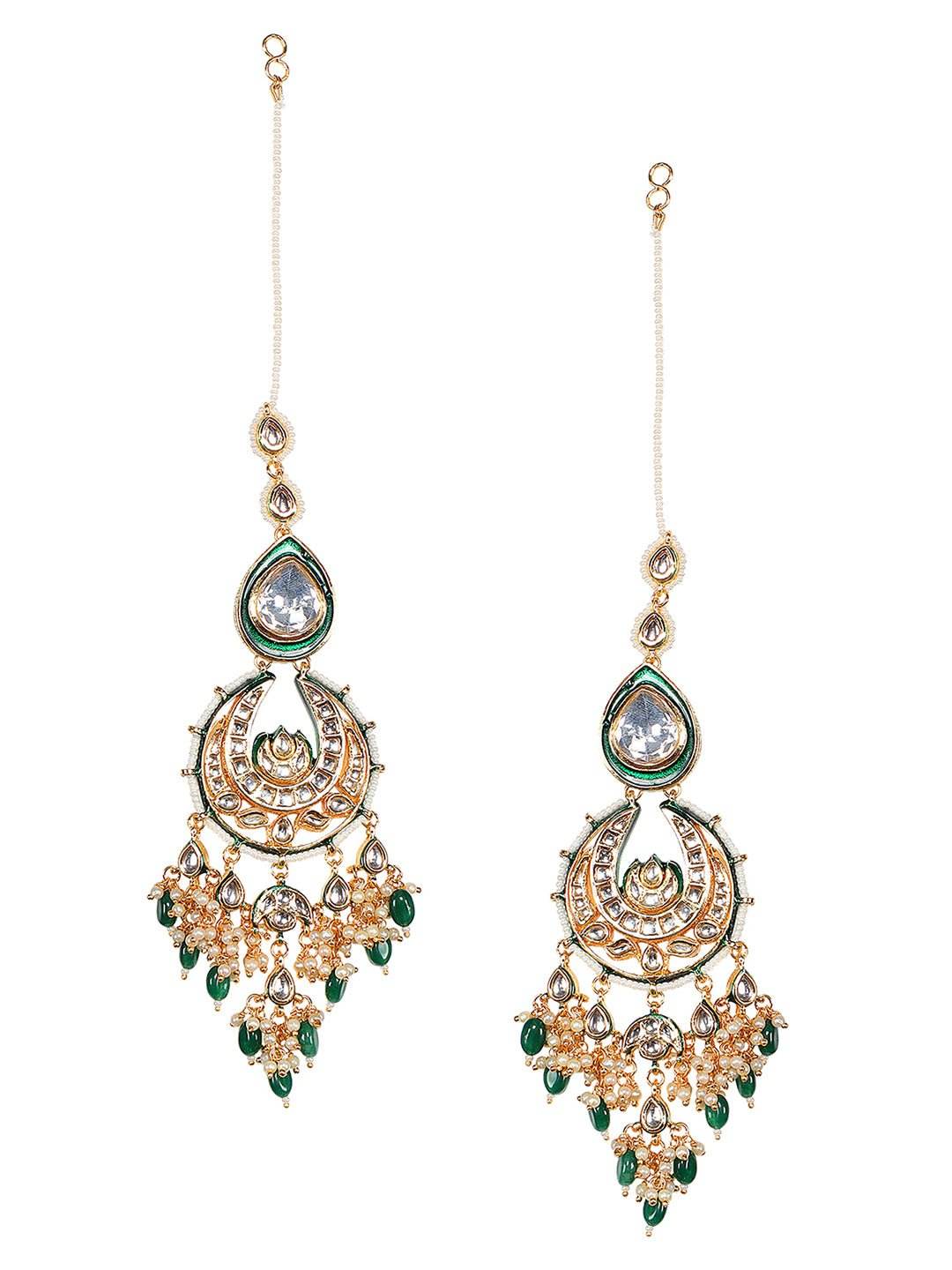 Gleaming Gold-Plated Dark Green Chandbaali Earrings for Girls - Auraa Trends