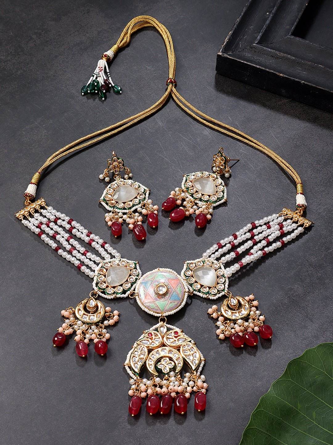 Glistening Gold Plated Yellow Traditional Choker - Auraa Trends