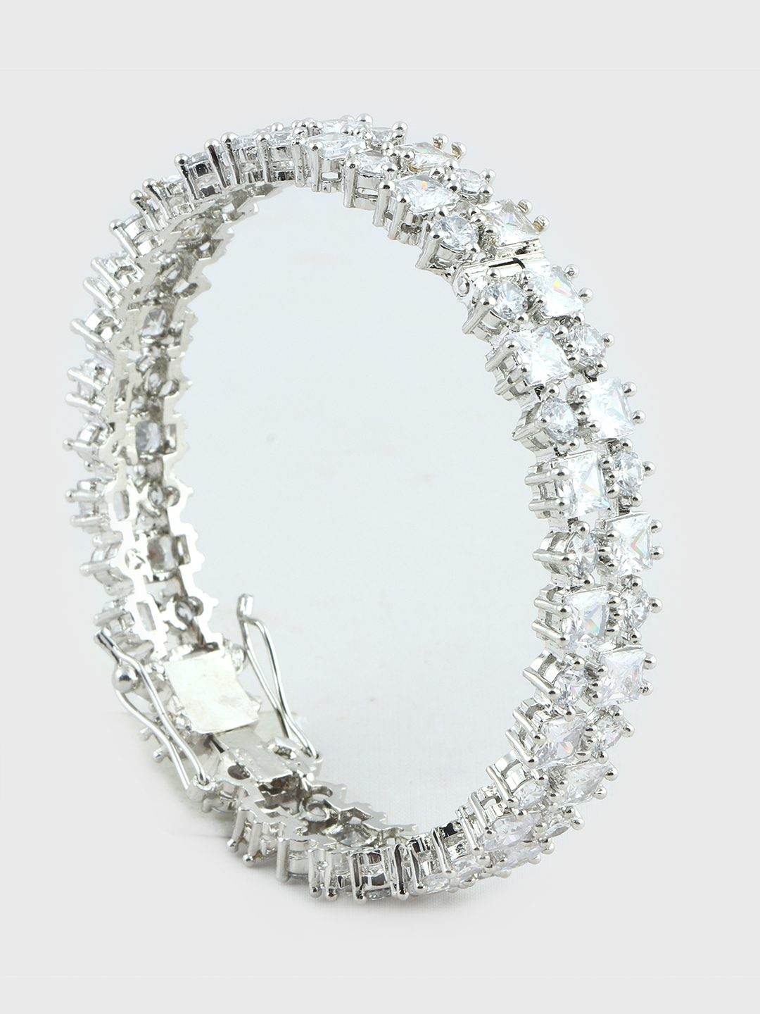 Glittering Rhodium Plated American Diamond Bangle Set - Auraa Trends