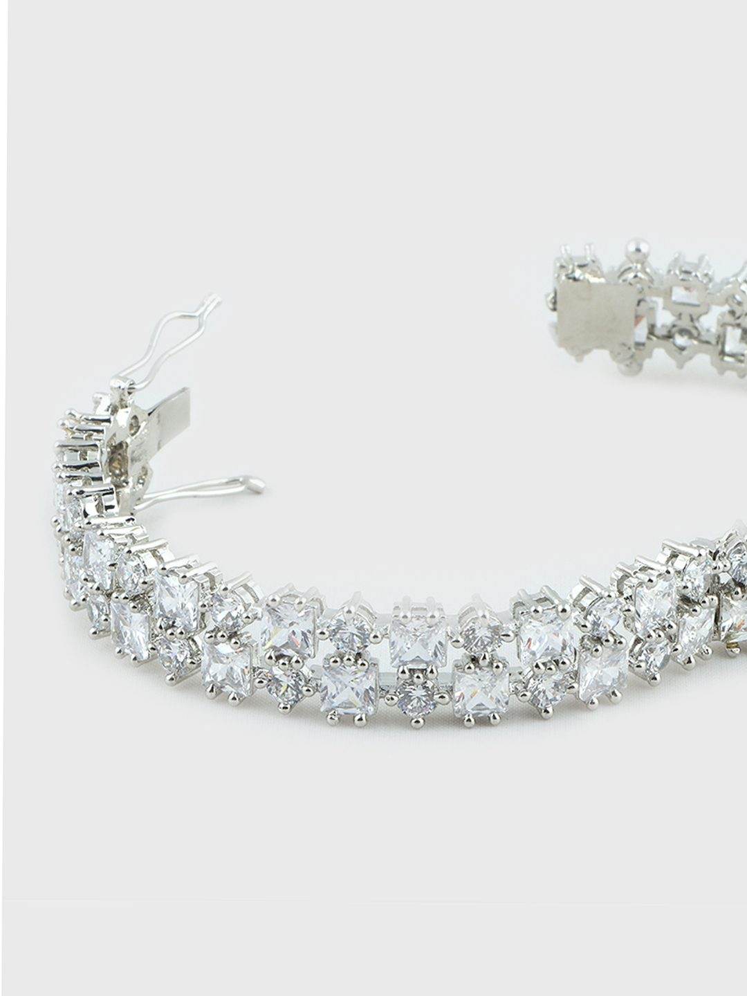 Glittering Rhodium Plated American Diamond Bangle Set - Auraa Trends