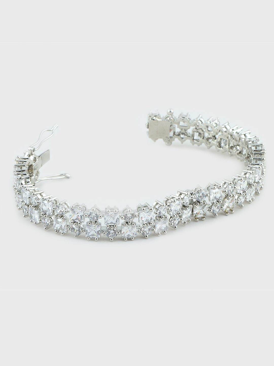 Glittering Rhodium Plated American Diamond Bangle Set - Auraa Trends