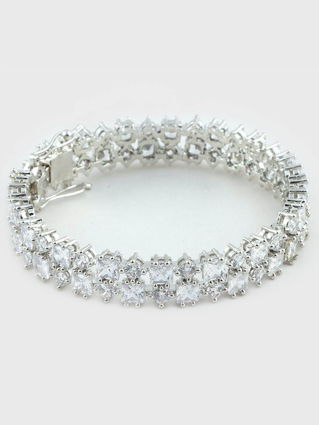 Glittering Rhodium Plated American Diamond Bangle Set - Auraa Trends