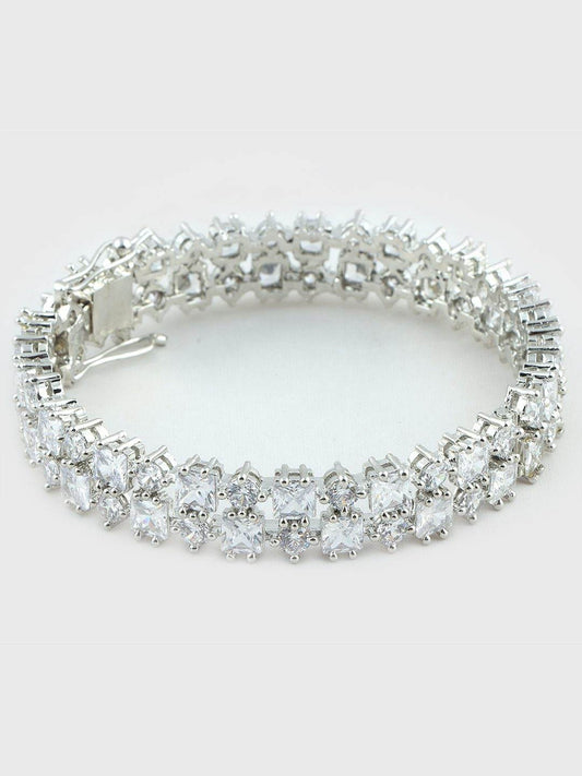 Glittering Rhodium Plated American Diamond Bangle Set - Auraa Trends