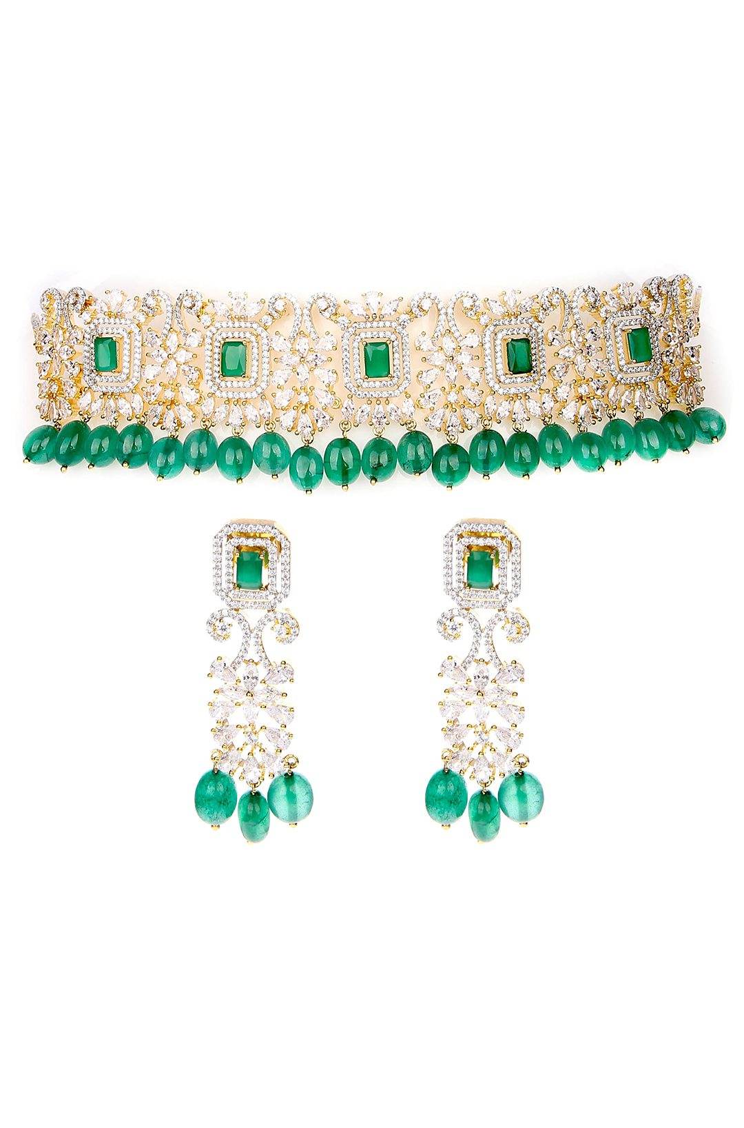 Glittering Rhodium Plated American Diamond Choker Set - Auraa Trends