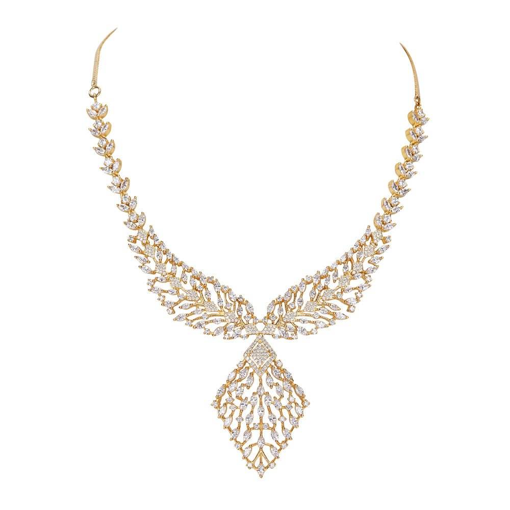 Gold and diamond statement necklace set - Auraa Trends