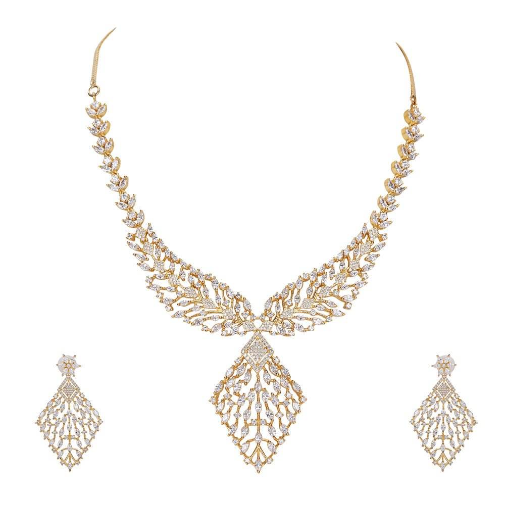 Gold and diamond statement necklace set - Auraa Trends