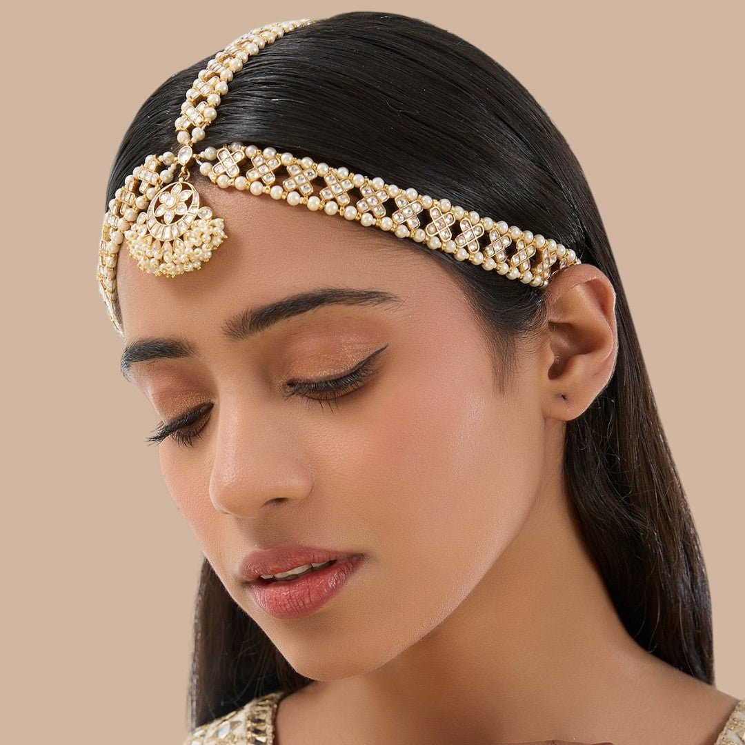 Gold Finish Beaded Mathapatti - Auraa Trends - Mathapati - # - Auraa Trends - Gold Finish Beaded Mathapatti