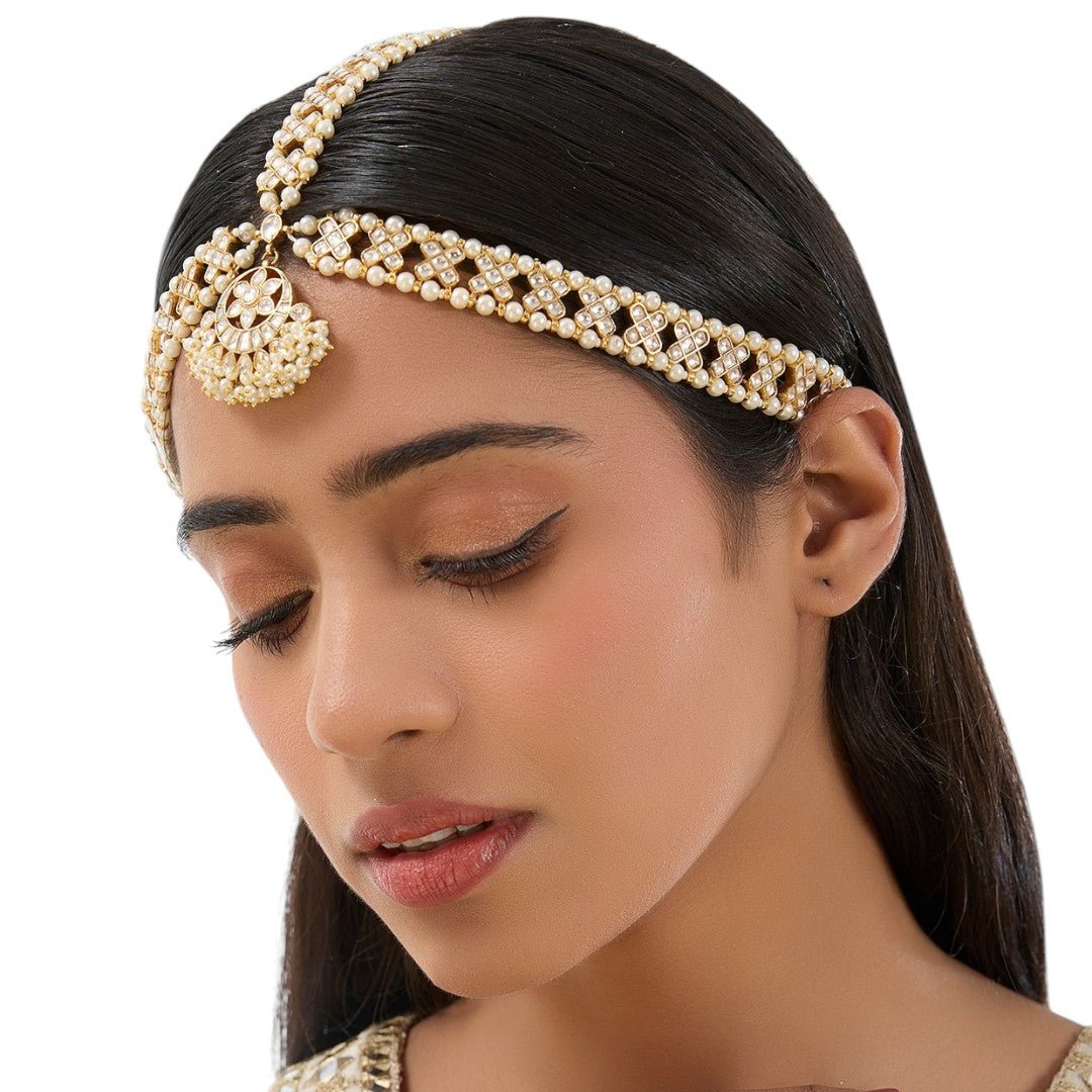Gold Finish Beaded Mathapatti - Auraa Trends - Mathapati - # - Auraa Trends - Gold Finish Beaded Mathapatti