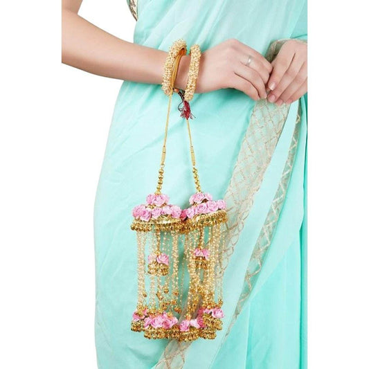 Gold Finish Ghungroo kaleere with Floral Accents – Alloy Bridal Jewelry - Auraa Trends