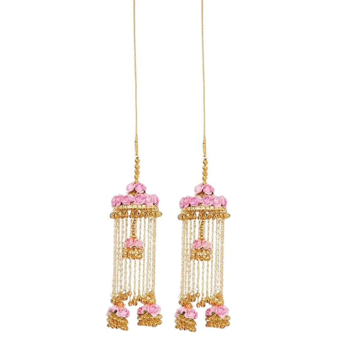 Gold Finish Ghungroo kaleere with Floral Accents – Alloy Bridal Jewelry - Auraa Trends