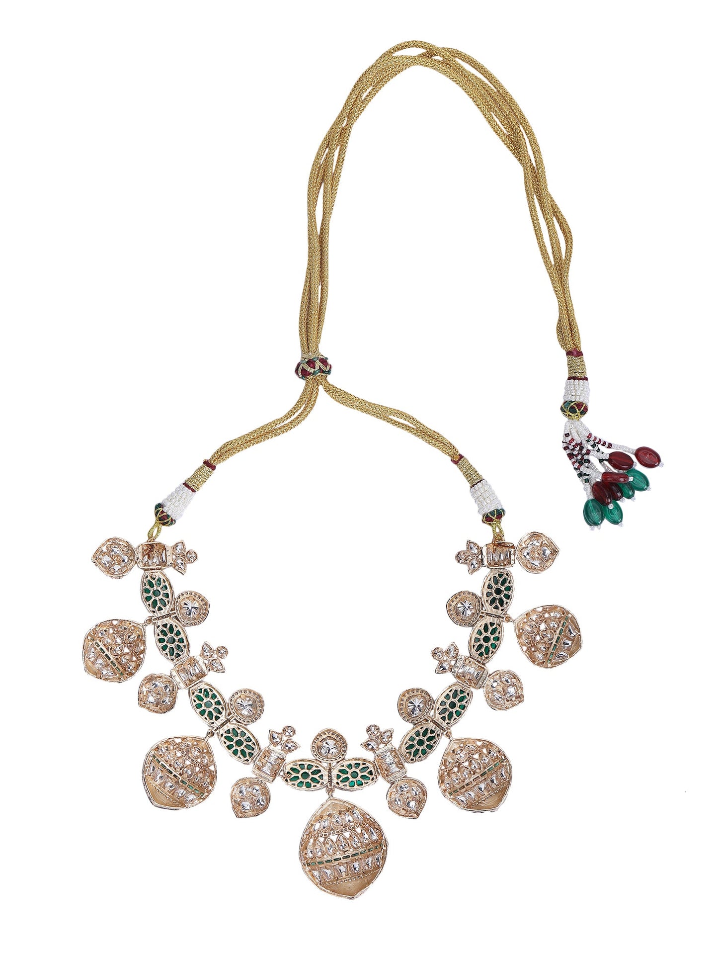 Gold Finish Green Kundan Polki Choker Necklace Set - Auraa Trends - Necklace Set - Alloy Bridal Collection Exclusive Sale