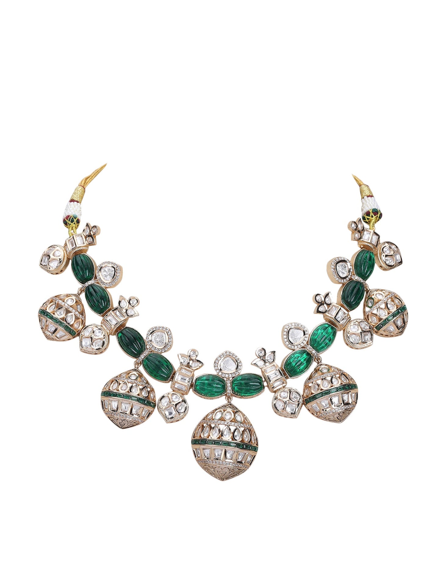 Gold Finish Green Kundan Polki Choker Necklace Set - Auraa Trends - Necklace Set - Alloy Bridal Collection Exclusive Sale